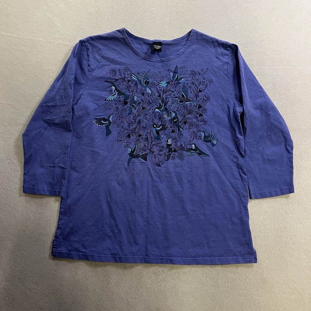Sabaku Artwear 3/4 Sleeve Hummingbird Floral Shirt Women's Small Purple USA Made